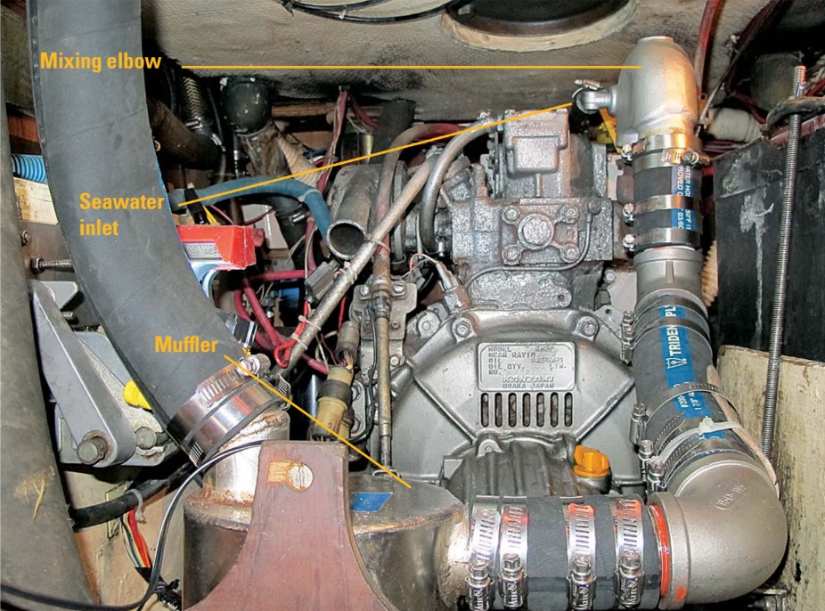 A mixing elbow connects to the exhaust manifold on the engine. Since it’s impossible to see inside it in situ, the only way to inspect it for blockages is to take it off completely.