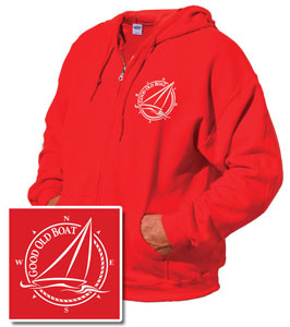 Red zip-front hooded sweatshirt