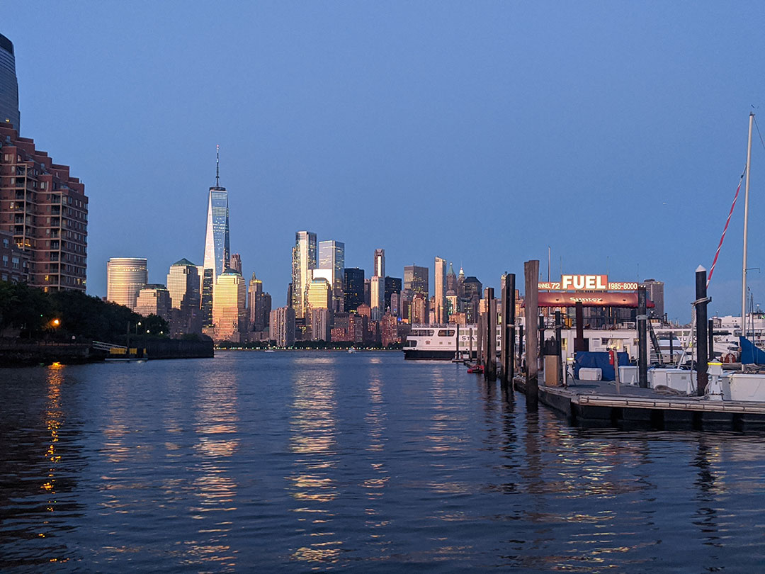 View of NYC skyline from Liberty Landing Marina