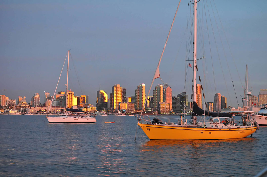 sailboats on mooring balls in San Diego