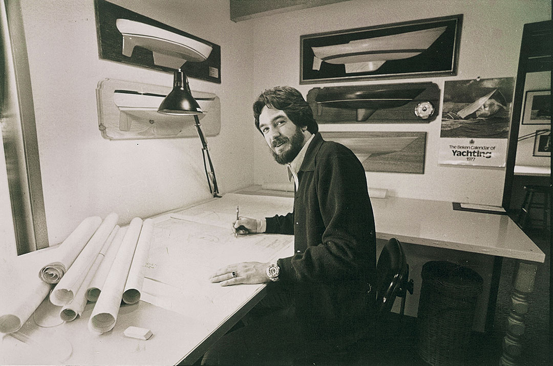 Bob Perry sailboats designer at his drafting table