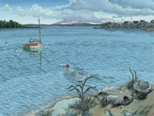 drawing of person in water