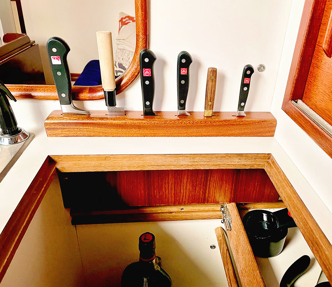knife block storage on a sailboat