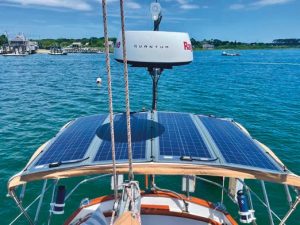 Two of the solar panels are installed on the bimini.