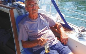Larry enjoying a well-earned beer.