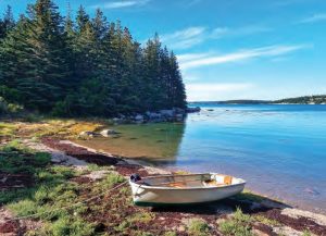 Mighty Mite, the author’s dinghy, on a beach at Wreck Island.