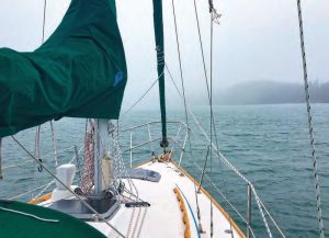 The weather starts to turn in theanchorage at Trafton Island.