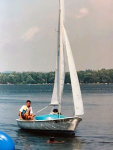 Returning home from a day of racing aboard an O'DayOspray on Bass Lake, Michigan in 1998.