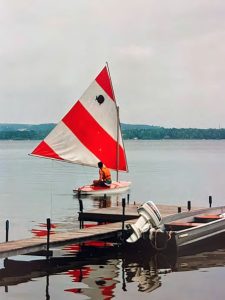 Good Old Boat Editor Andy Cross heads out for a daysailon the family Sunfish during the summer of 1998.