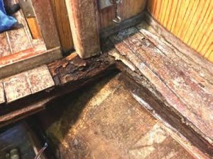 The cabin sole was severely damaged bythe leak.