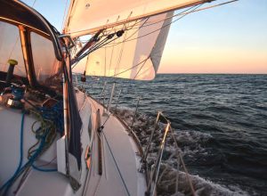 the heavy winds ease as Amiskwiapproaches the coast during the last
evening on the open ocean.