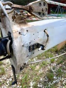 Bonzee’s scorched masthead after the strike; note the missing VHF whip and the vaporized coaxial cable
