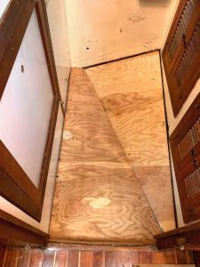 Both new pieces of plywood in place, below.