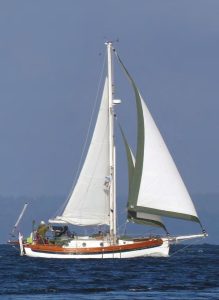 Modeled after traditional Europeansailing craft of the 19th century, the
Bristol Channel Cutter is always an
eye-catcher under sail. The bowsprit
and boomkin help expand the sail area,
despite the shortish rig.