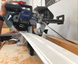 The chop saw made cutting each piece simple andaccurate. Note the board’s flexibility