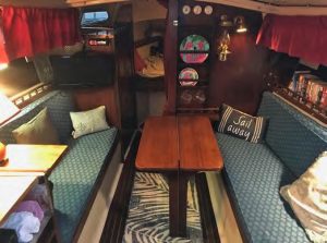 Belowdecks on Osprey under normalcircumstances, when the rugs weren’t
floating in water.