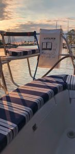 Marine canvas shops often do more thanbiminis, dodgers, and enclosures. They
often do exterior and interior upholstery
as well.