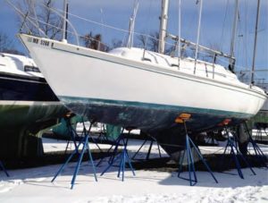 dry-docked sailboat