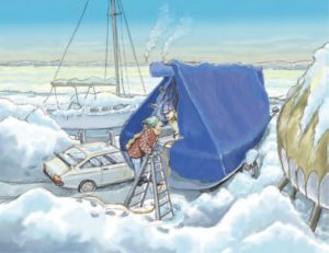 illustration of boat parked for winter