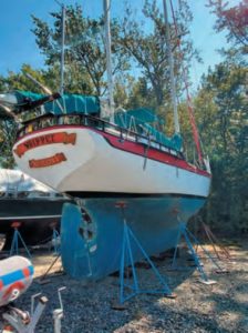 sailboat dry-docked