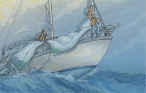illustration of people of sailboat