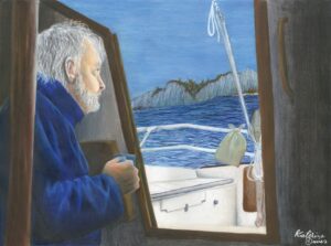 illustration of a man on a boat