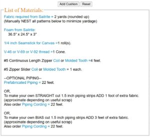 Sailrite cushion calculator