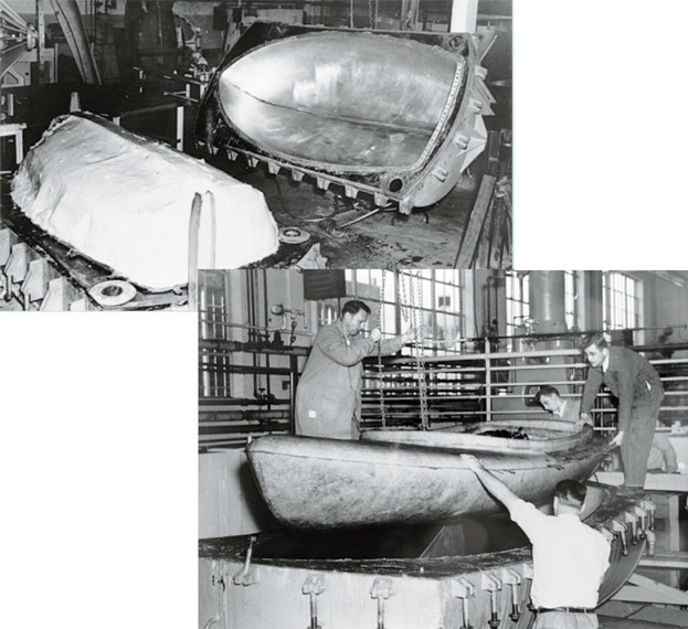 men working with boat hull