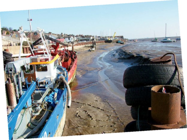 boats grounded during low tide