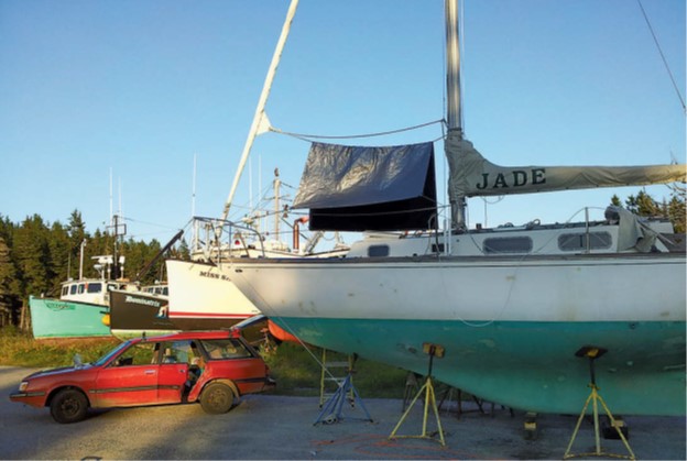 sailboat in shipyard