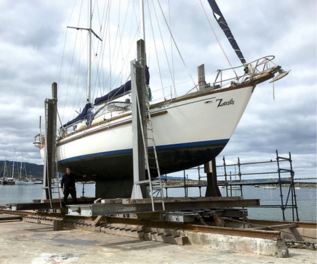 sailboat dry-docked