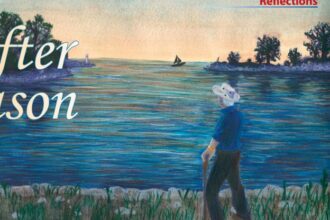 illustration of man watching the sunset