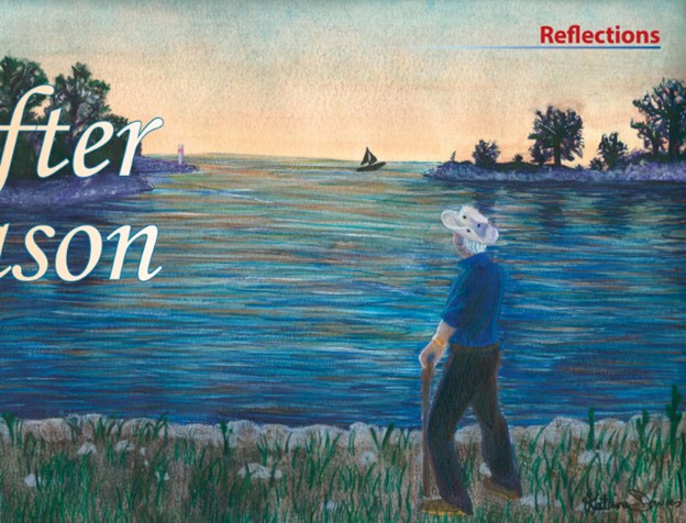 illustration of man watching the sunset