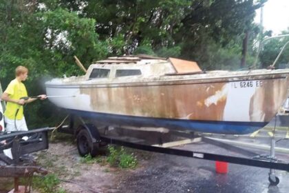 cleaning an old boat
