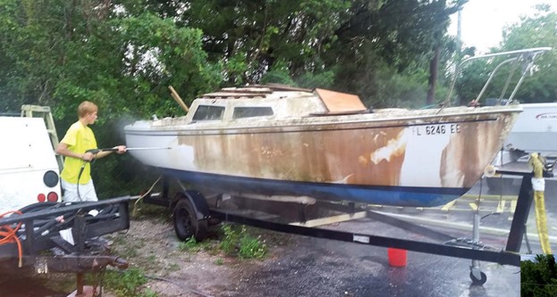 cleaning an old boat
