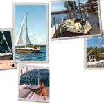 Even when Cyndi and her husband, Scott (standing on the right), far left, owned her, Barracuda was rebellious, though she taught Cyndi to sail, near left. A previous owner had been Gerry Speiss, above and below left, who was famous for sailing east across the Atlantic in his homebuilt 10-foot plywood boat. His wife, Sally, sent the photos of Gerry and of Barracuda in her unmistakable tan livery, at right.