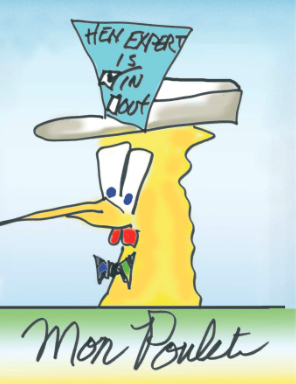 Mon Poulet, the Hen Expert, enlivened Florida Boat Company advertising and newsletters by answering frequently asked questions about the Hen boats and sometimes quoting lengthy passages from the imaginary handbook, Mon Poulet’s Guide to Henning.