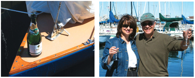 Pictures of the new boat owners celebrating the Bluenose 23