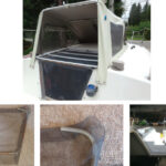 Henk’s insect screens, at top of page, are made of inexpensive materials and are easy to install. The dropboard screen, above left, is supported by a frame made of wooden dowels joined at the corners with flexible water hose, center. The excess screen seals the corners. The construction makes the frame adjustable to ensure a snug fit. It’s sufficiently rigid to stay in place, at right, and easy to stow.