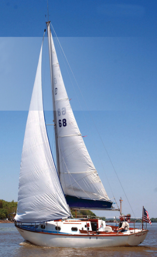 The Cape Dory 27 Scotch’s Too III, sailed by Phil Bills on the Ohio River, shows off the low sheerline and balanced overhangs, today considered “classic,” that are characteristic of the designs of Carl Alberg.