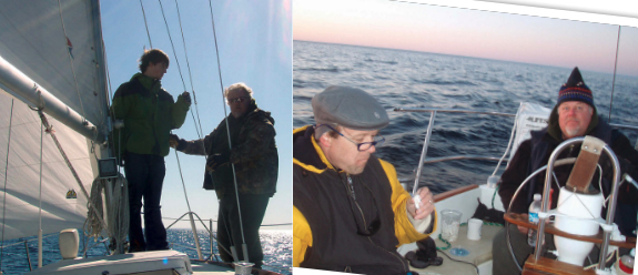 Nick (Bilgerat) and Mark (Admiral Smartmouth) confer, at left. Bundled up, Jim (Captain Brainiac) and Mark sustain themselves on snacks, below.