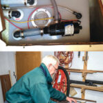 Homer made his new holding tank to fit under the V-berth with all the fittings accessible, at top. He used polypropylene sheet, which can be cut on a table saw using a carbide-tipped blade, above.