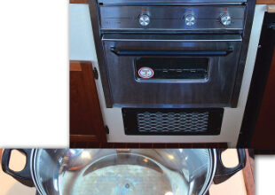 Dean’s single-element induction cooktop lets him keep his cool while his supper sizzles, and it’s small enough to stow easily.