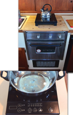 Dean’s single-element induction cooktop lets him keep his cool while his supper sizzles, and it’s small enough to stow easily.