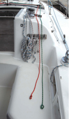 Joe can release and ease, or trim and lock, either control line without leaving the helm.