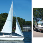 Allen and Ruth Penticoff sail Thebote, their MacGregor 26D, main picture, wherever they feel like trailering her. One big factor enabling them to do so is the relative ease with which they can raise the mast, above.