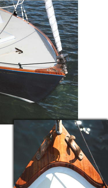 While essentially a simple boat, the Sea Sprite 23 does have some classic details, like the toerails and stem plate, which Tim Lackey faithfully reproduced when he restored Ms Lynne G.