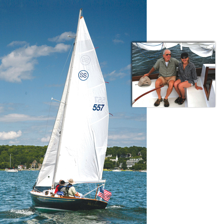 Although they live in New York, Joel and Lynne Schuman, above, keep Ms Lynne G, at left, in Door County, Wisconsin, and sail her there during their summer visits.