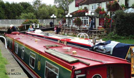 Canal-side pubs are an almost irresistible attraction for narrowboat, at top.