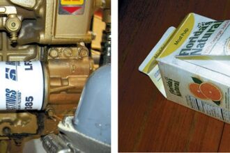 oil filter and orange juice container